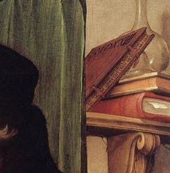 boeken op portret Erasmus Holbein